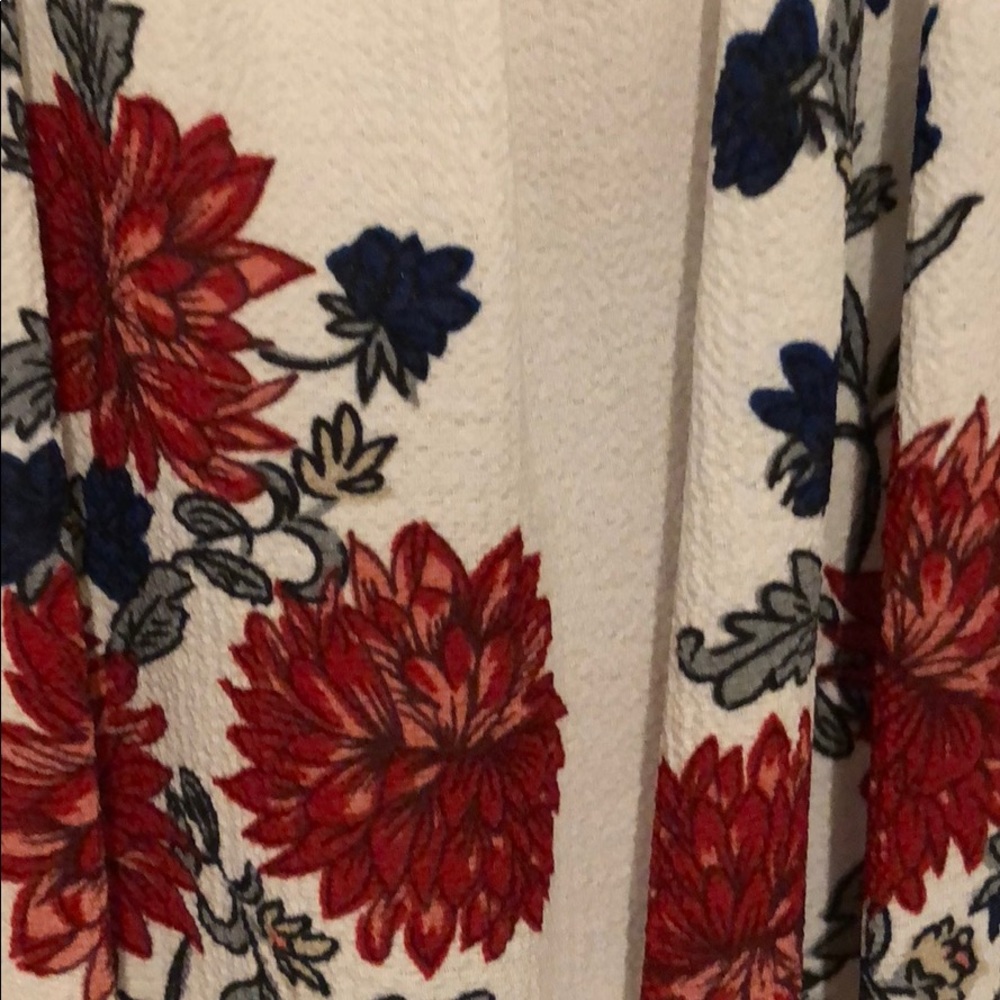 White sundress w red and navy blue flower pattern